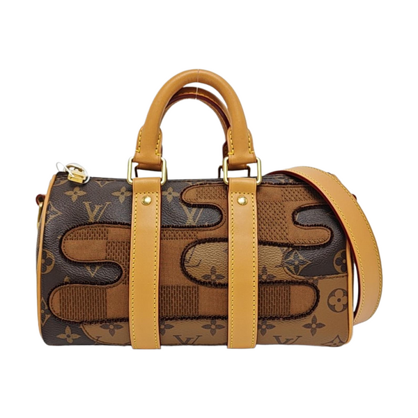 KEEPALL 25 Damier Ebene Coated Canvas Brown