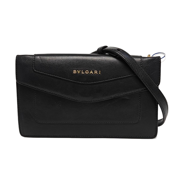 BVLGARI LOGO Piel de becerro acolchada negra