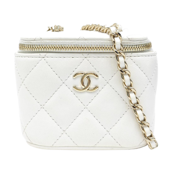 VANITY CASE Small Quilted Lambskin White