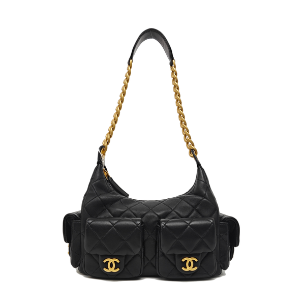 Quilted Lambskin Shoulder Bag Black