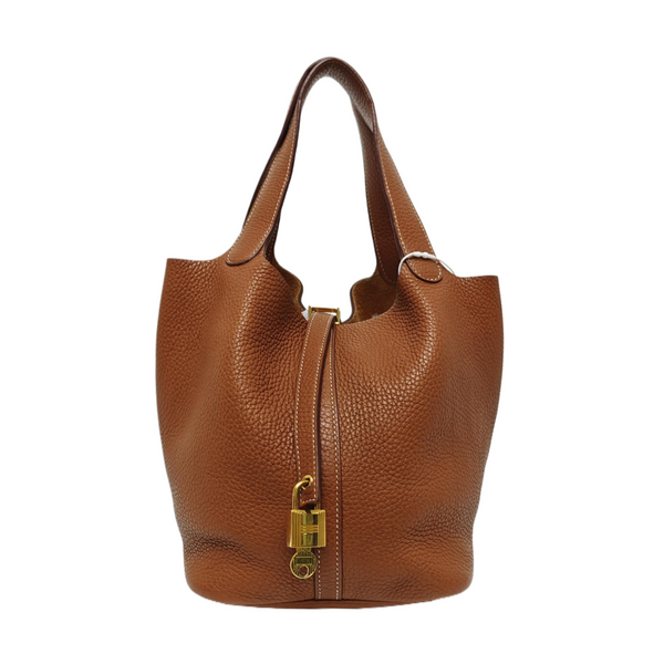 Authenticated pre-owned Picotin Lock 22 Clemence Brown - Bucket Bag at Looply
