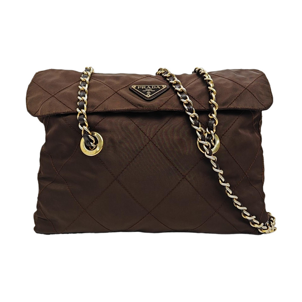 Quilted Nylon Shoulder Bag Brown