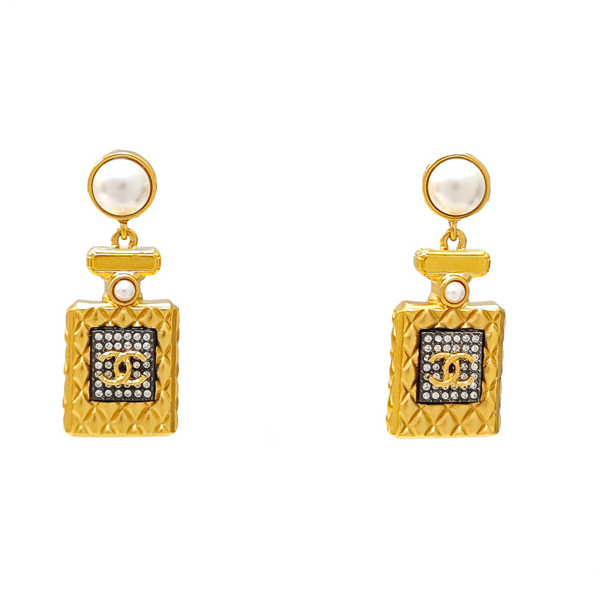 CC Logo Metal Gold Stud Earrings