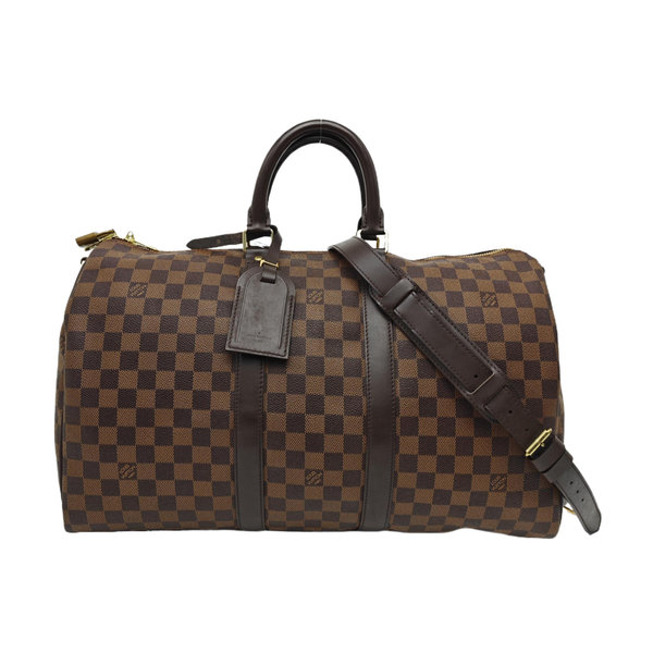 KEEPALL 45 Damier Ebene Coated Canvas Brown