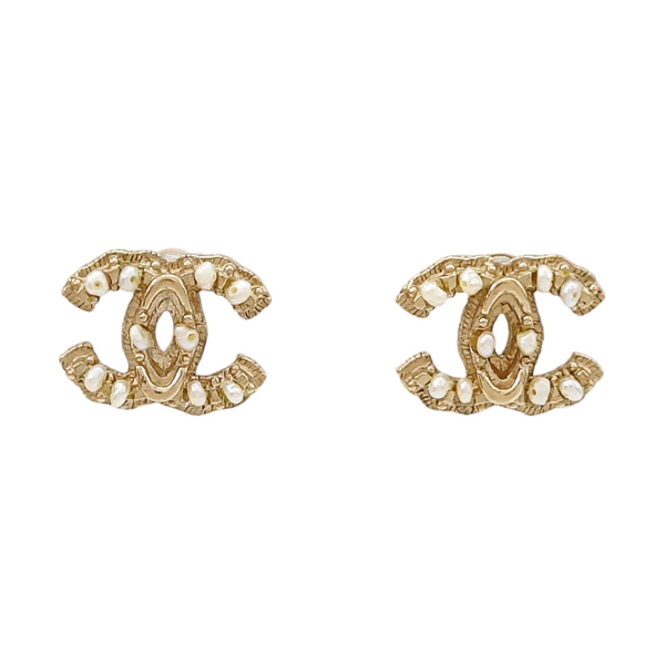 CC Logo Metal Gold Stud Earrings