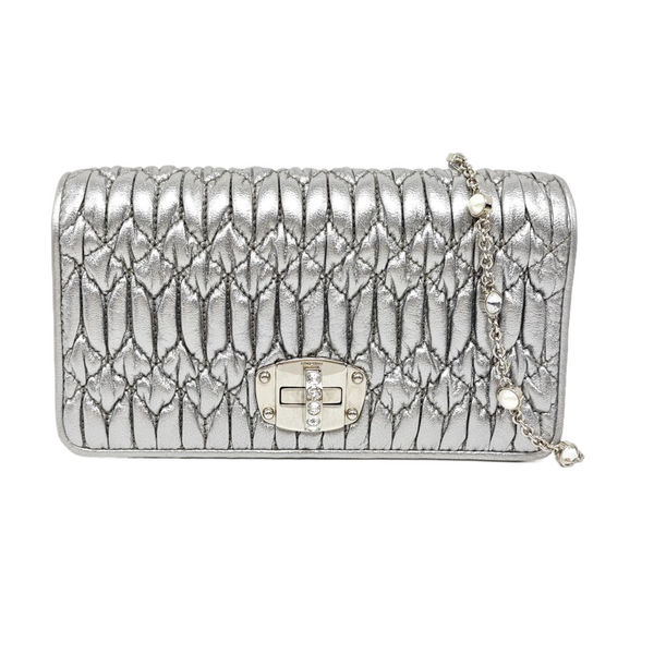 Crystal Mini Quilted Lambskin Gray