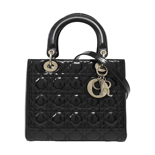 Lady Dior Medium Cannage Patent Leather Black