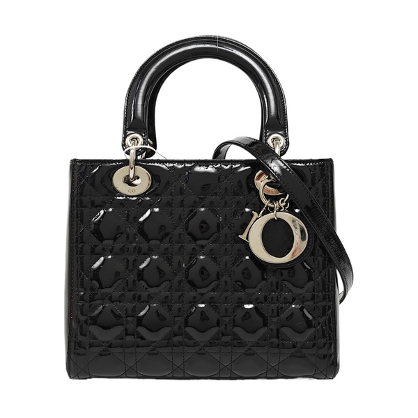 Lady Dior Medium Cannage Patent Leather Black