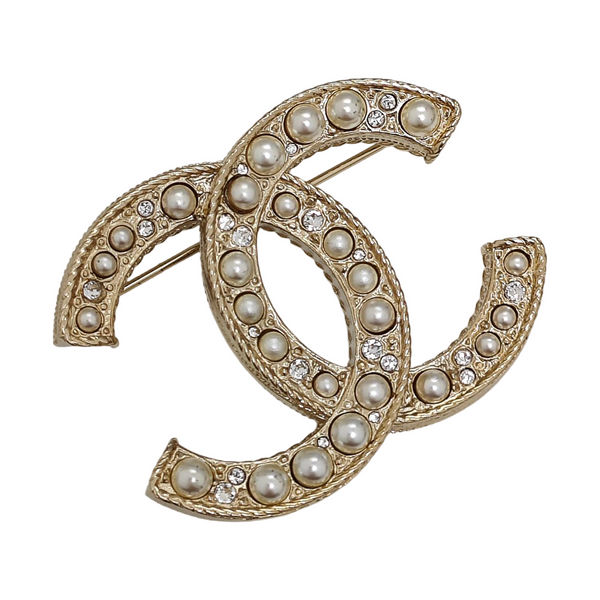 CC Logo Metal Gold Brooch