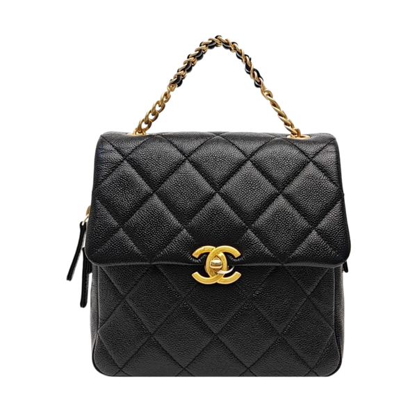 Quilted Grained Calfskin Backpack Black
