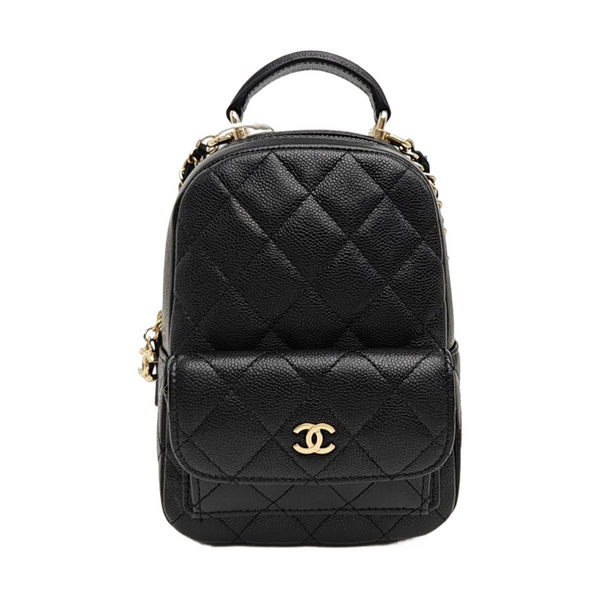 Quilted Grained Calfskin Backpack Mini Black
