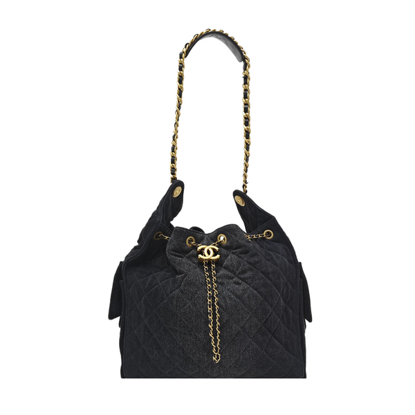 CHANEL 25 Medium Quilted Denim Black