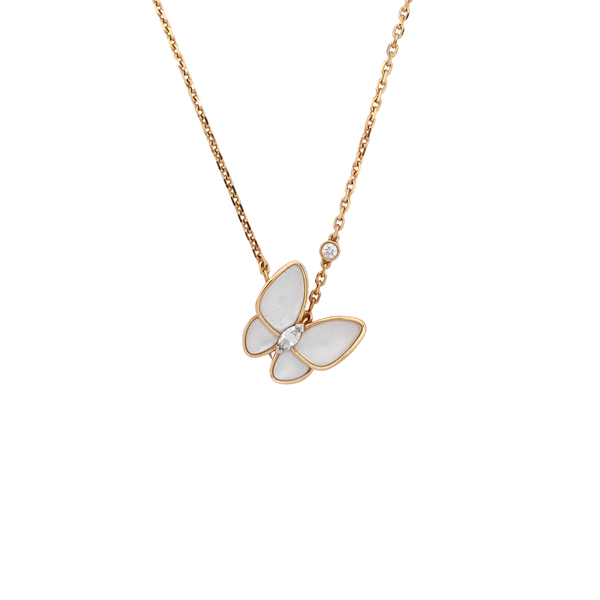 Two Butterfly 18k Rose Gold Necklace
