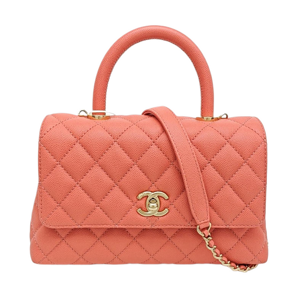 COCO HANDLE Small Quilted Grained Calfskin Pink