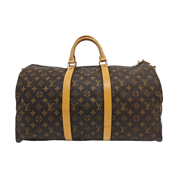 KEEPALL 50 Monogram Coated Canvas Brown