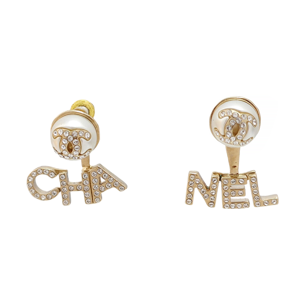 CC Logo Faux Pearl Gold Earrings