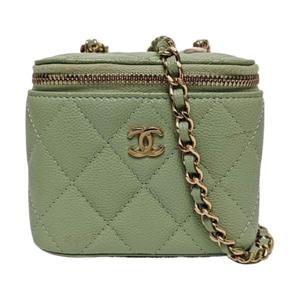 VANITY CASE Mini Quilted Grained Calfskin Green