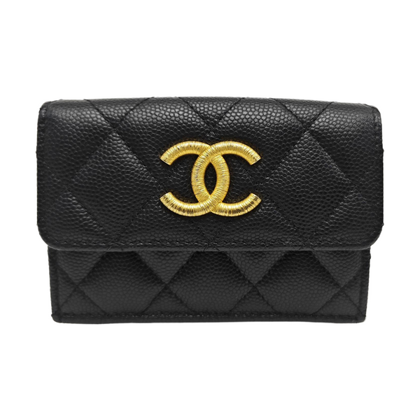 Quilted Grained Calfskin Wallet Black