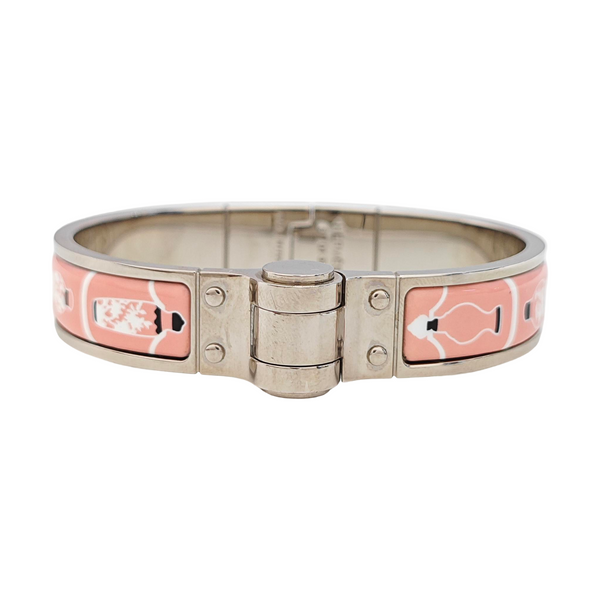 Enamel Hinged Bracelet Metal Silver Bangle