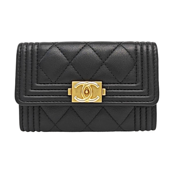 BOY CHANEL Quilted Calfskin Black Card Holder
