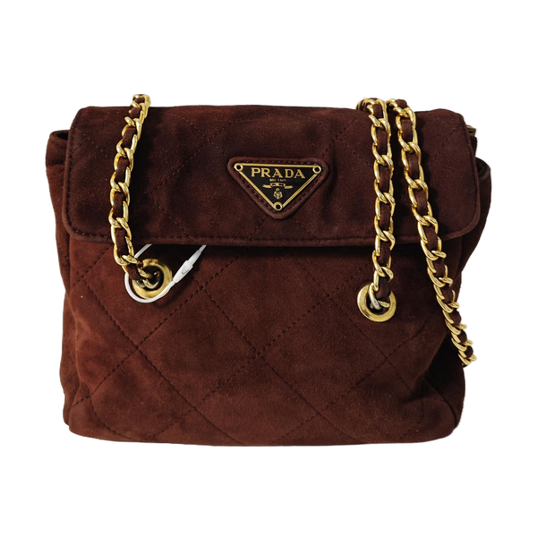Quilted Suede Shoulder Bag Brown