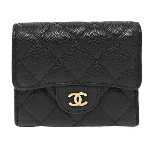 Quilted Grained Calfskin Wallet Black