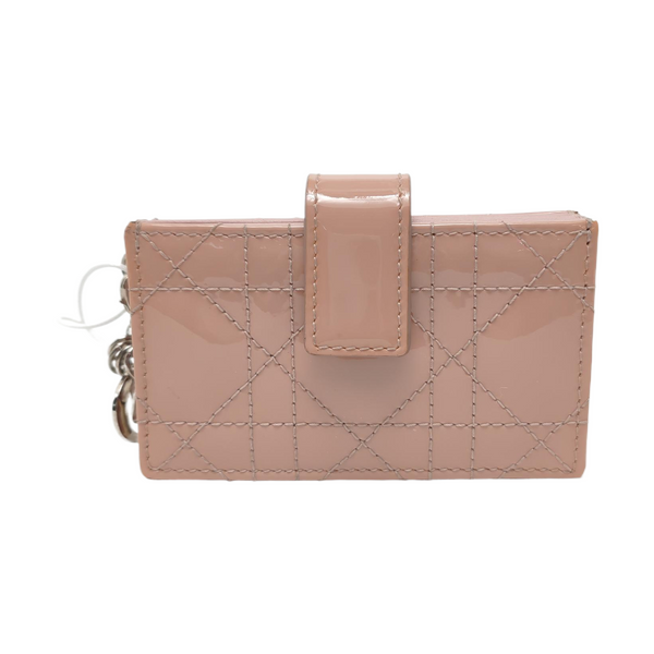 Lady Dior Cannage Patent Leather Pink Card Holder
