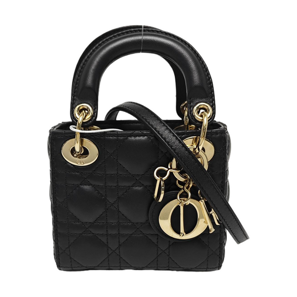 Authenticated pre-owned Lady Dior Super Mini Quilted Lambskin Black - Tote Bag at Looply