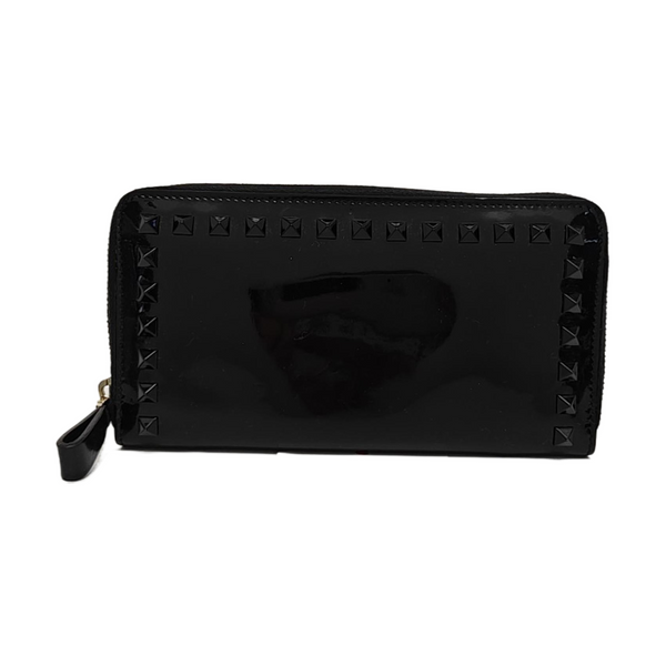Rockstud Patent Leather Black Wallet