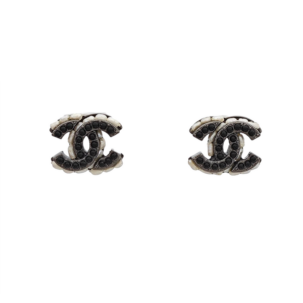 CC Logo Metal Black Stud Earrings