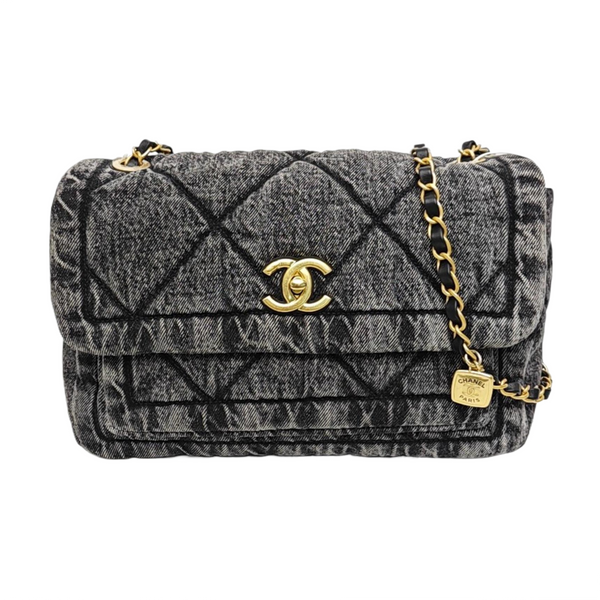 Quilted Denim Shoulder Bag Black