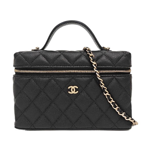 Quilted Grained Calfskin Shoulder Bag Black