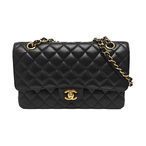 CLASSIC FLAP Medium Quilted Grained Calfskin Black