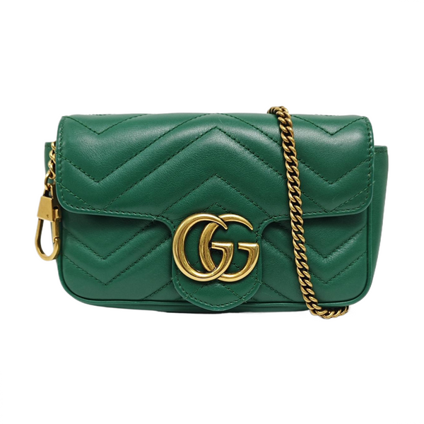 Authenticated pre-owned GG Marmont Mini Quilted Calfskin Green - Shoulder Bag at Looply