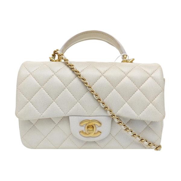 Quilted Lambskin Shoulder Bag White