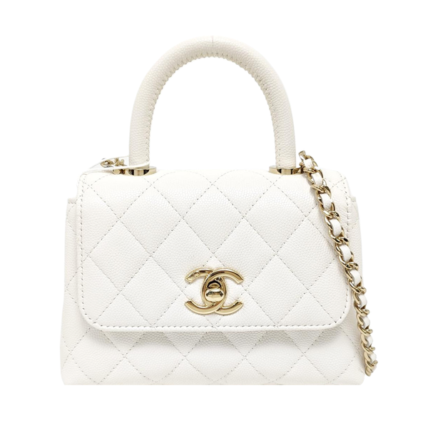 COCO HANDLE Mini Quilted Grained Calfskin White