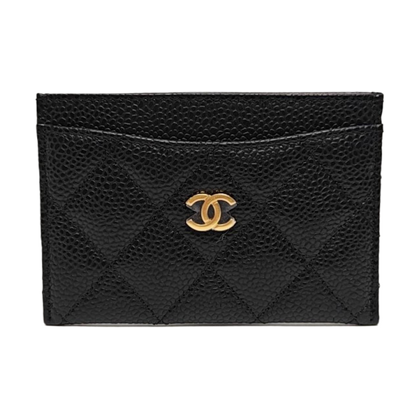 Quilted Grained Calfskin Card Holder Black
