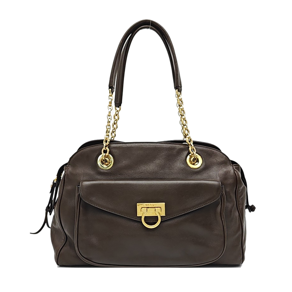 Calfskin Top Handle Bag Brown