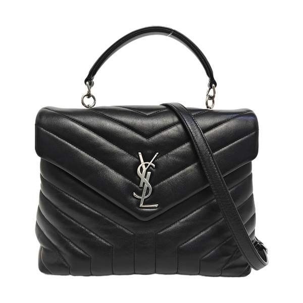 LOULOU TOP HANDLE Chevron Calfskin Black