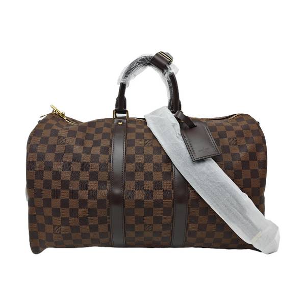 KEEPALL 45 Damier Ebene Coated Canvas Brown
