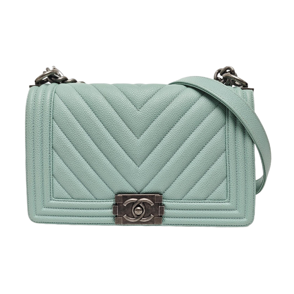BOY CHANEL Medium Chevron Grained Calfskin Blue
