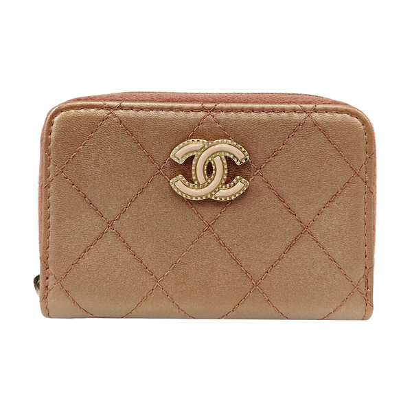 Quilted Lambskin Card Holder Beige