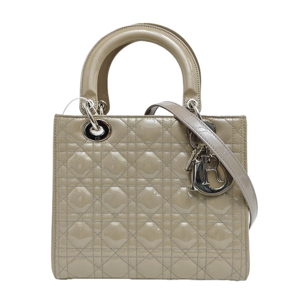 Lady Dior Medium Quilted Patent Leather Gray