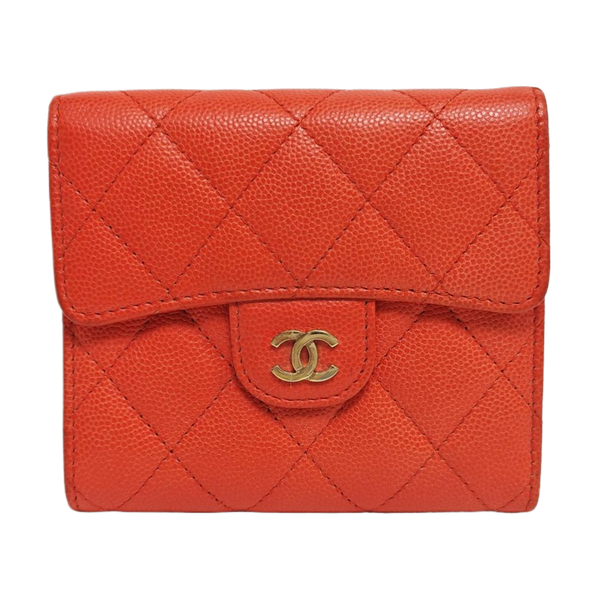 CLASSIC FLAP Quilted Grained Calfskin Red Wallet