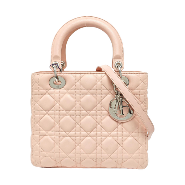 Lady Dior Mediana Piel de Cordero Rosa