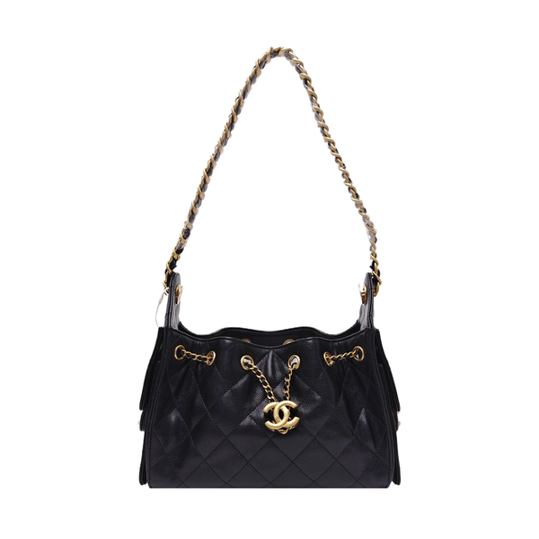 CHANEL 25 Mini Quilted Grained Calfskin Black