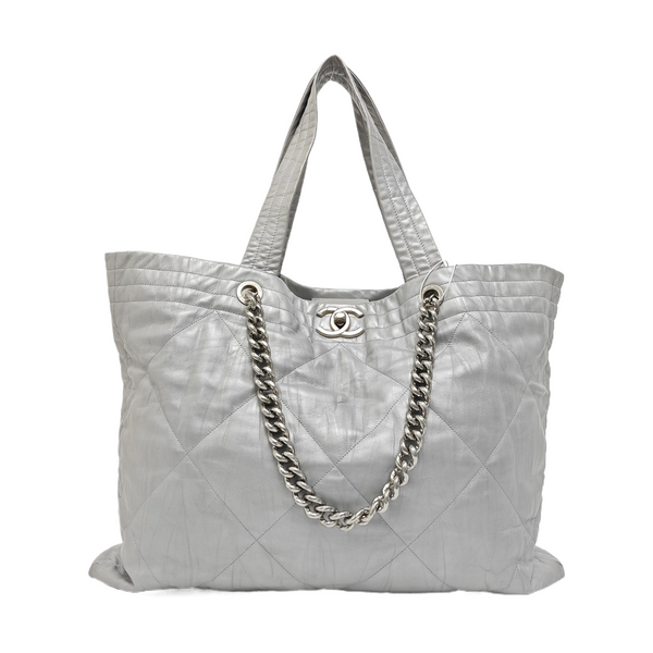 Quilted Calfskin Tote Bag Silver