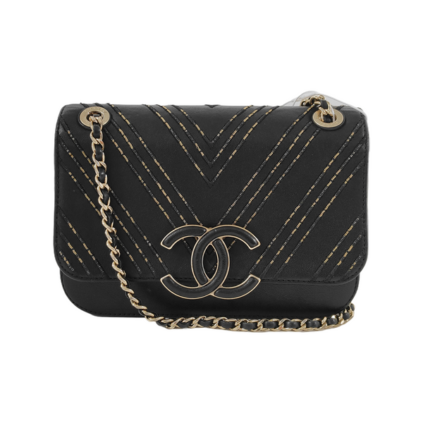 THREAD AROUND Chevron, Quilted Lambskin Black