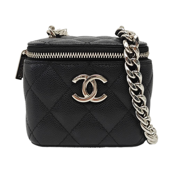 Quilted Grained Calfskin Shoulder Bag Black