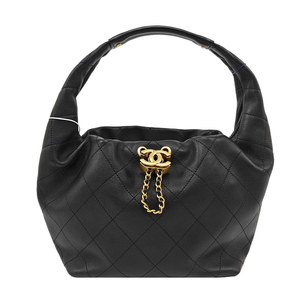 Quilted Calfskin Top Handle Bag Black